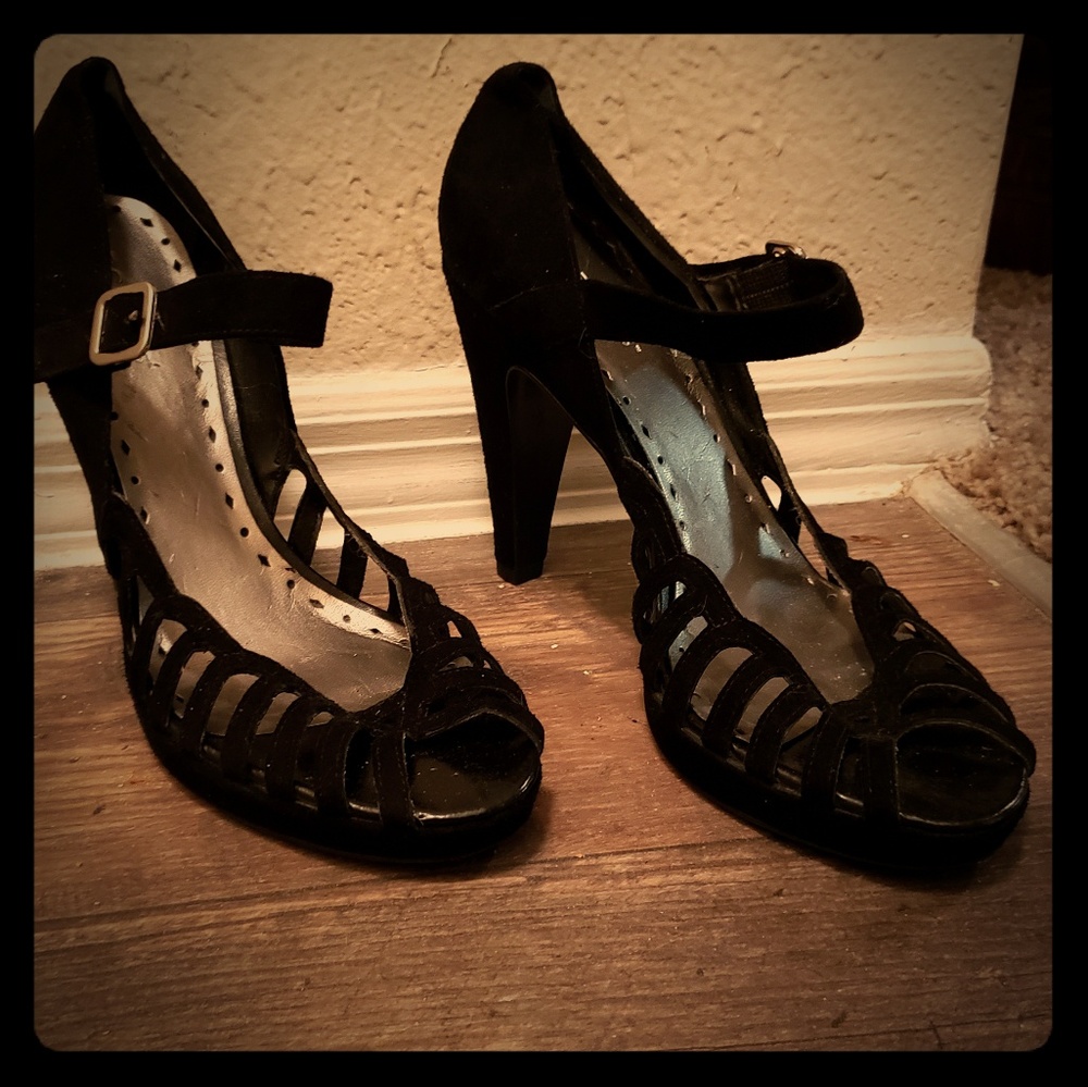 BCBGirls black open toe heels